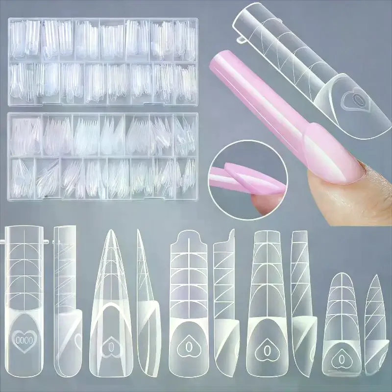 150pcs Clear Dual Nail Forms Kit Pre Printed Guides Multiple Sizes Home DIY Art Salon Use No Break Easy Fit