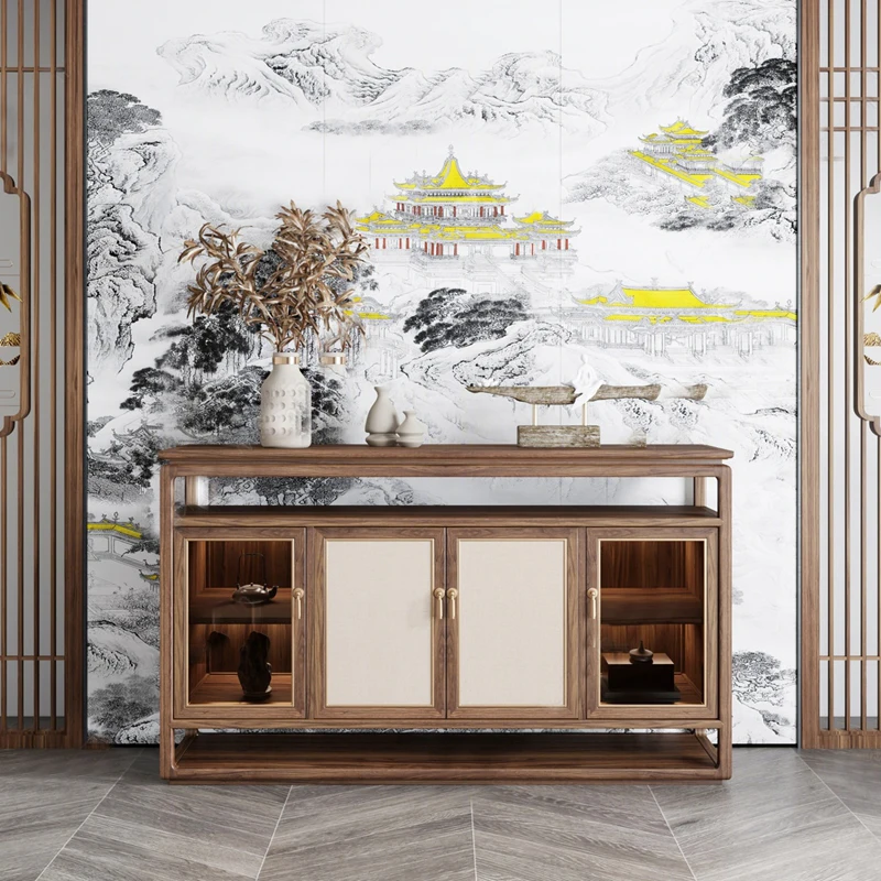 New Chinese style solid wood dining side cabinet hotel, retro, living room entry partition cabinet sofa, locker