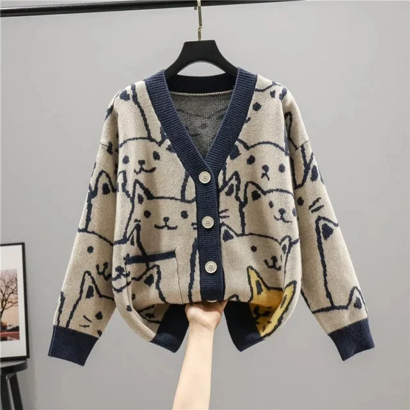 Spring and Autumn Clothing New Loose Vintage Cardigan Sweater Women's New Western-style Lazy Style Reduced Age Knitted Jacket