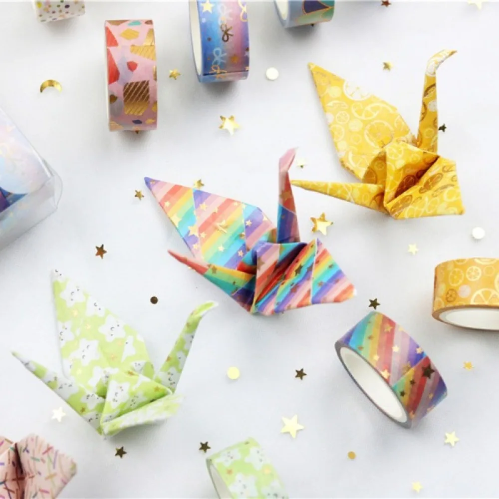 12Pcs Washi Tape Washi Tape Set Bronzing 15mm Wide Masking Tape Pattern Printed Candy Color Washi Masking Tape Gift Wrapping
