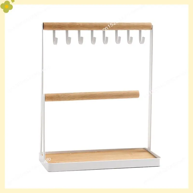 

LDHL 3 Tier Table Top Necklace Holder With Jewelry Tray Base, White Metal And Wood Basic