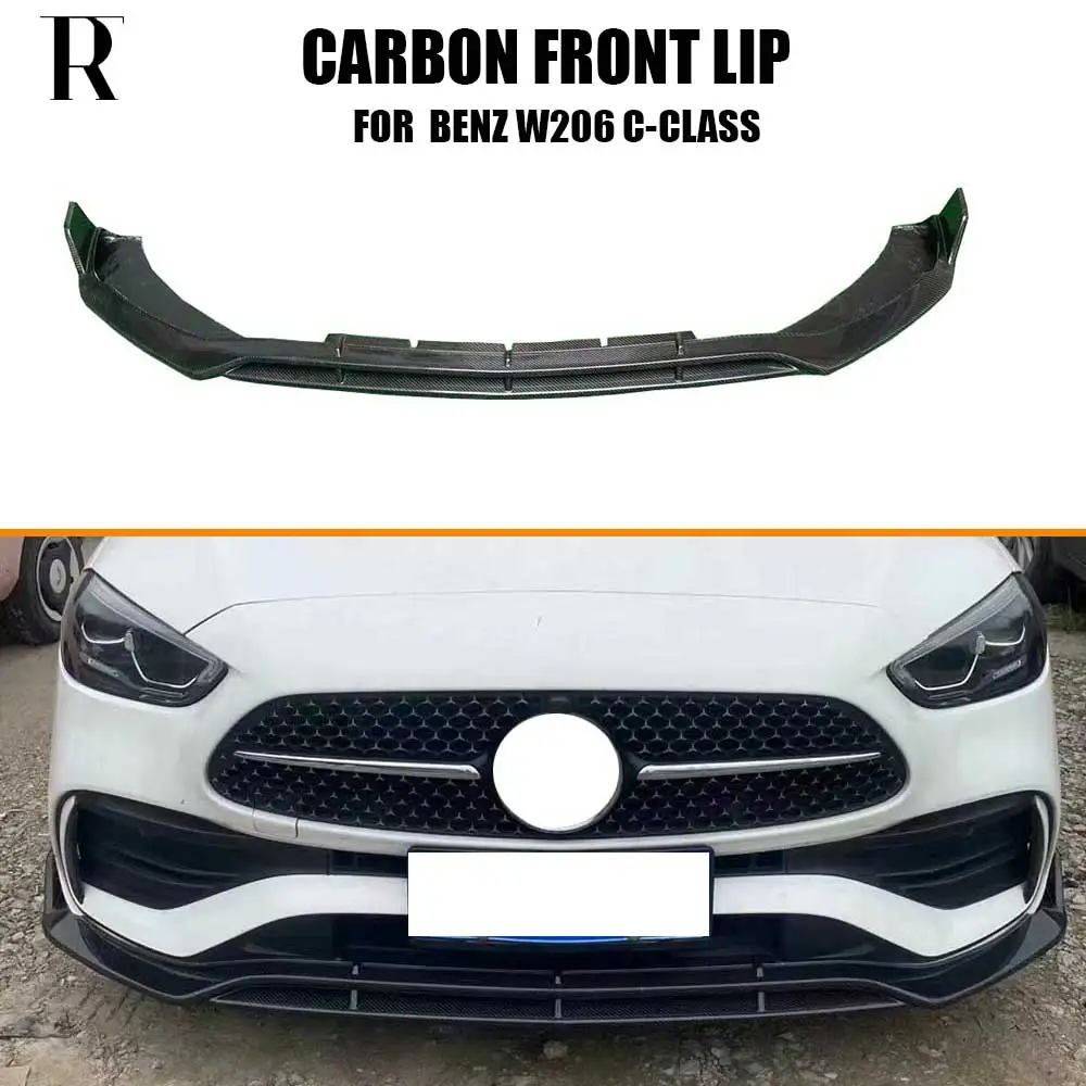 B Style Real Carbon Fiber Front Bumper Chin Lip Splitter for Benz W206 C-class C180 C200 C300 2022-UP