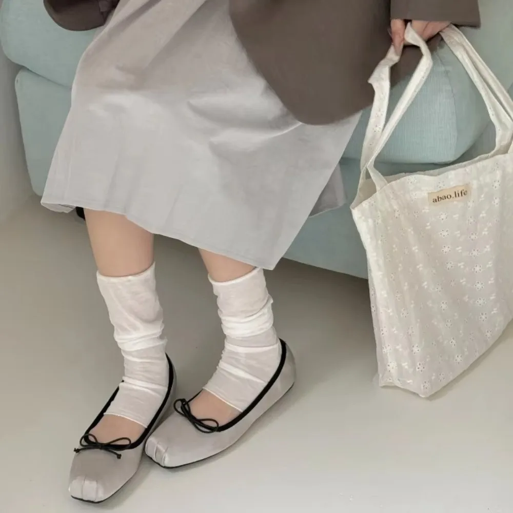 New Thin Lyocell Ice Silk Leg Warmers Breathable Sun Protection Foot Cover Mesh Long Socks Women Summer view 3