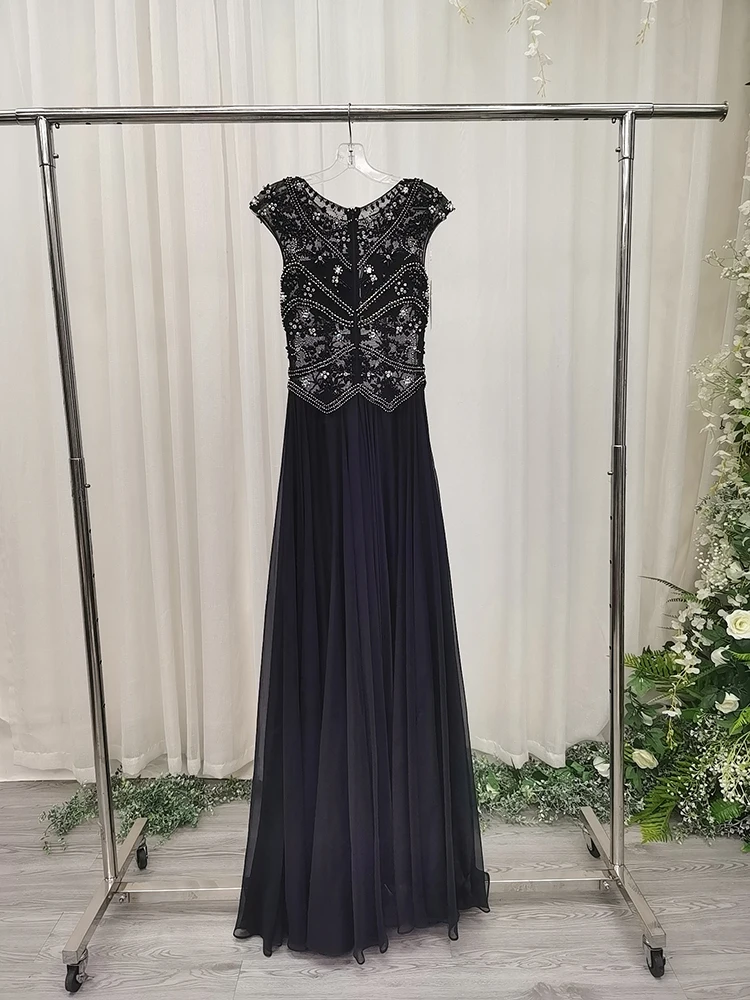 Black Evening Dress Hand Beading  for Women In Stock S Size Full Skirt No Return&Refund