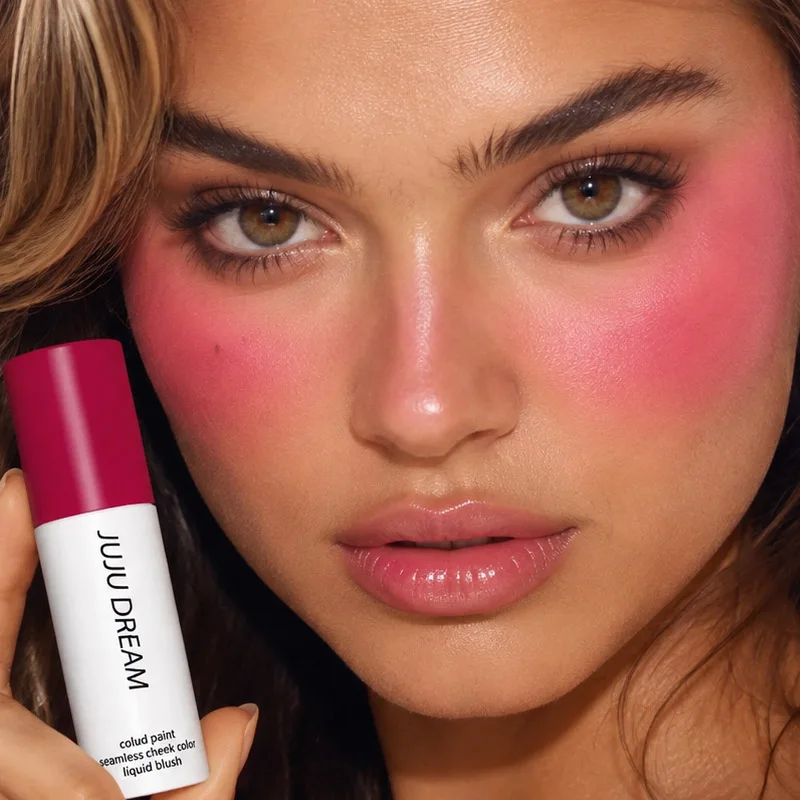 JUJU DREAM Liquid Blush, High-Pigment Rose Pink Seamless Cloud Paint, Dewy Finish Waterproof Long-Lasting Cheek Tint Makeup