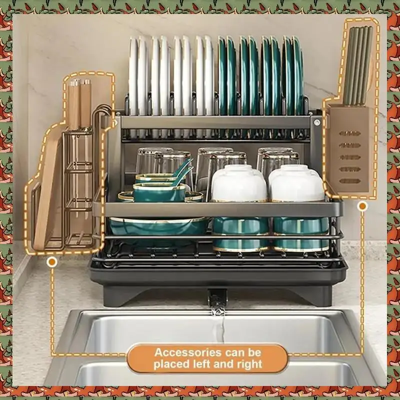 

Стеллаж для хранения столовых приборов ABLQ, сушилка для столовых приборов из нержавеющей стали, регулируемая полка для хранения кухонных тарелок со сливной доской