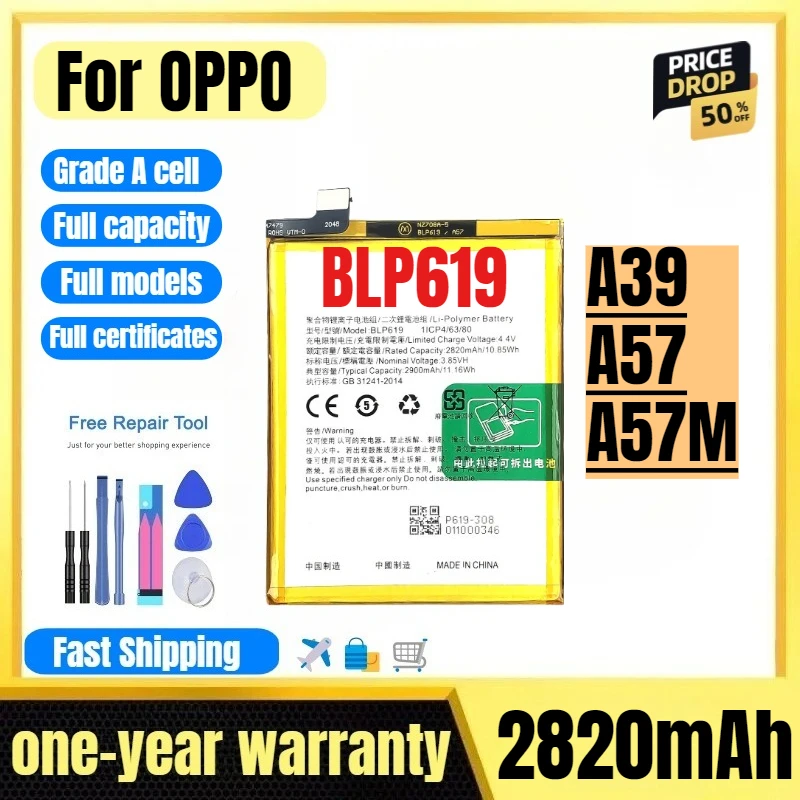 BLP619  for OPPO A39/A57/A57M BLP619 Mobile Phone Battery High Quality High Capacity Replacement Bateria Grade A Cell with Tools