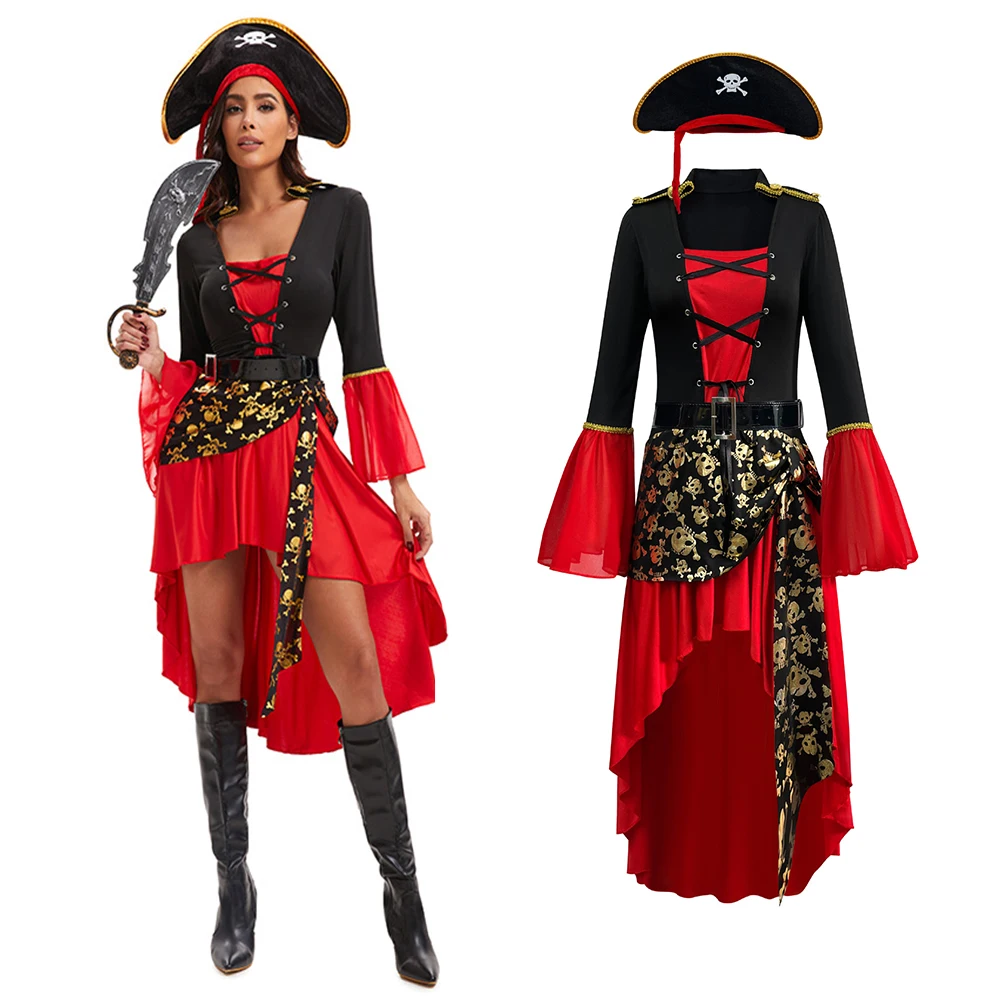 Piratenkapitän-Kostüm Halloween Cosplay-Kostüm für Erwachsene Frauen im Gotischen Stil Prächtiges Aufführungskostüm