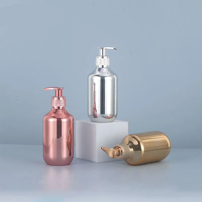 300ml Bath Hand Soap Dispensers Kitchen Gold Chrome Plastic Lotion Shampoo Bottles Rust-proof Boston Round Shower Gel Container