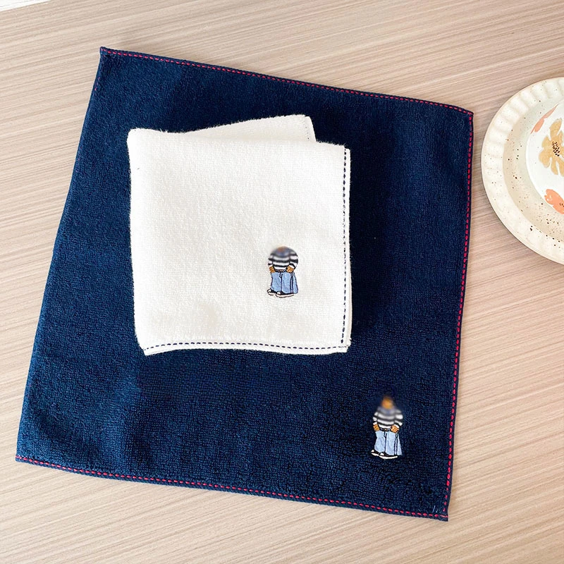 2PCS Japanese Original Single Embroidered Pure Cotton Bear Children's Face Towel and Handkerchief