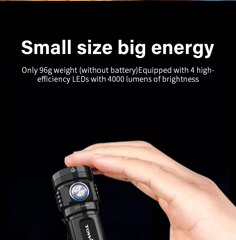 TOWILD BC10 EDC Flashlight Portable Rechargeable 4000lm IPX8 High Power Led Flashlight 21700 Torch For Camping Outdoor Lighting