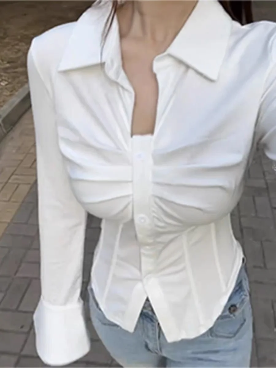 เสื้อกั๊กกระชับสัดส่วนไซส์ใหญ่สำหรับผู้หญิง แฟชั่นฤดูใบไม้ผลิ แขนกระดิ่ง สีพื้น ติดกระดุม สไตล์เกาหลี เหมาะสำหรับใส่ทำงาน