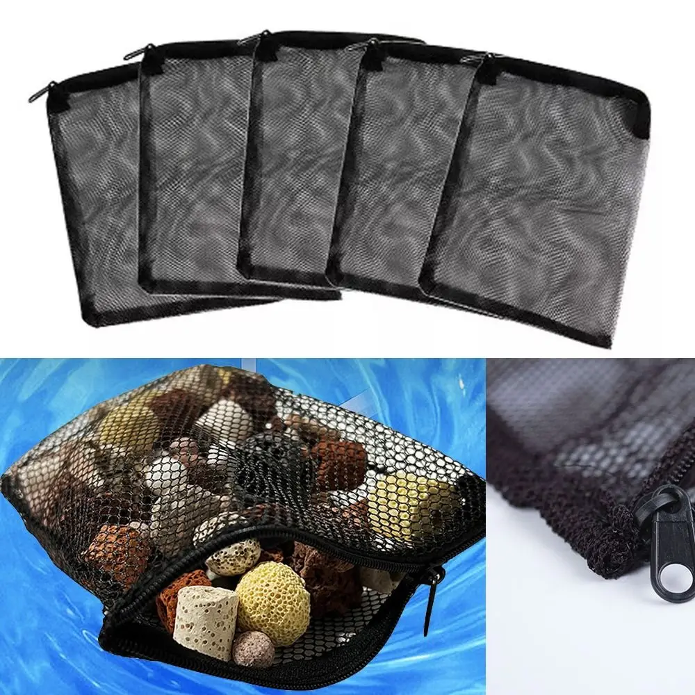 Isolation Bag Nylon Filter Bag Pond Media Reusable Filter Net Bag Black for Aquarium Fish Tank Mesh Zip Net Bag Filter Supplies