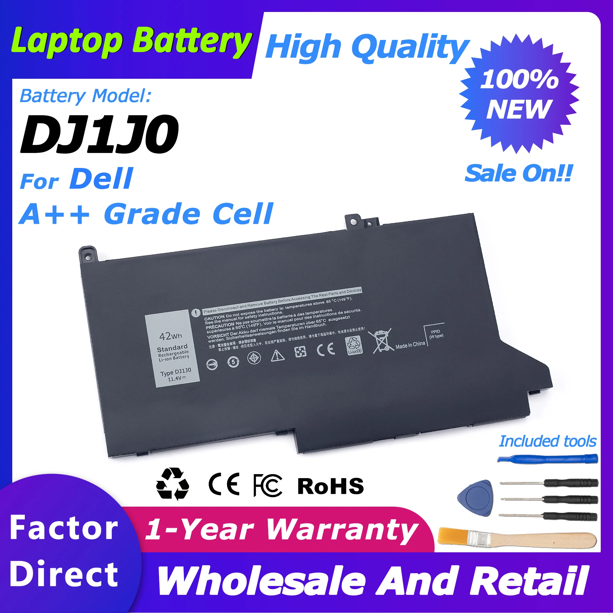 

DJ1J0 New 42Wh Battery for DELL Latitude 12 7000 7280 series 7280-K8X0T 7480 451-BBZL laptop battery 3550mah/42wh