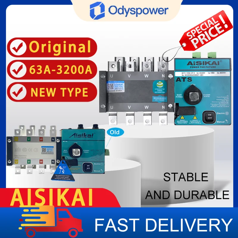 100% New Aisikai 4P 100A 160A 250A 630A ATS Dual Power Automatic Transfer Switch Control Module Circuit Breaker Generator Parts