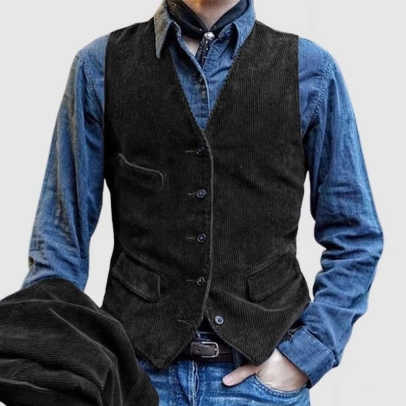 Men's Thick Corduroy Workwear Vest Amekaji Japanese Retro Solid Color Multi-Pocket Slim Fit Casual Waistcoat Fall Winter
