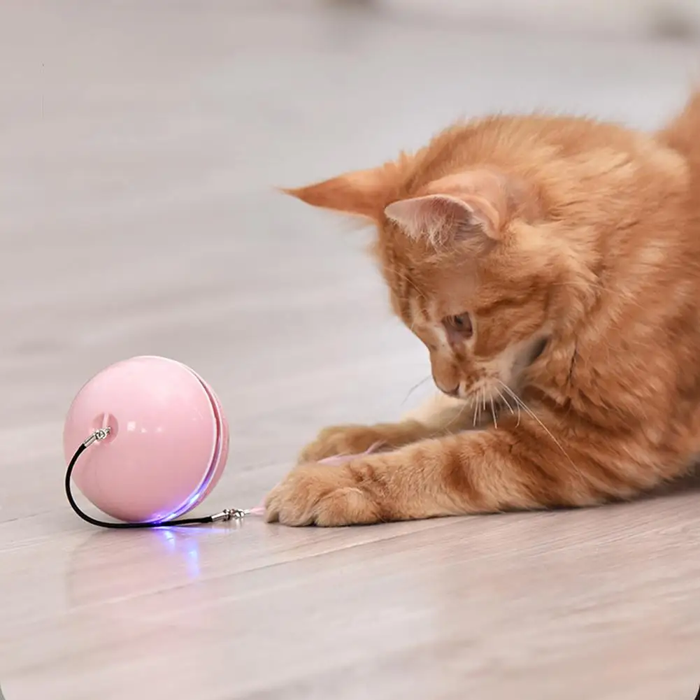 

Smart Interactive Cat Toy Colorful LED Self Rotating Ball with Catnip Bell and Feather Toys USB Rechargeable Kitten Ball Tumbler