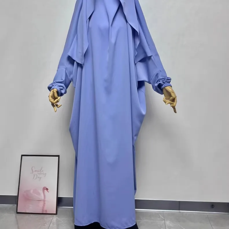 

New Muslim One Piece Jalabiya Hooded Dress Ramadan Eid Abaya Hijab Headscarf Women Jubha Islamic Musulman Prayer Garment Kaftan