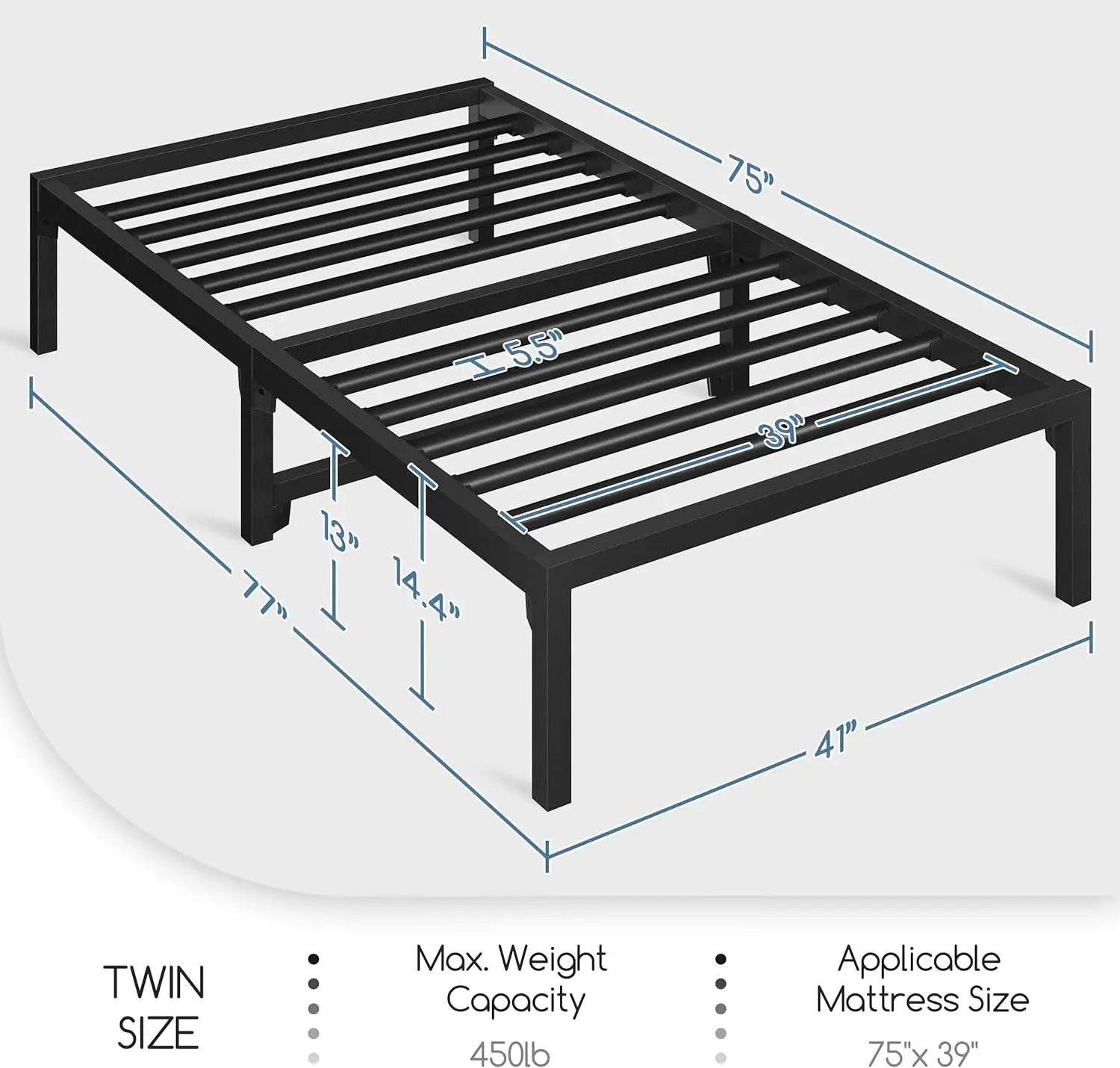 Yaheetech Metal Platform Twin Bed Frame Quick Lock No Screws Easy Assembly 14 Inch Mattress Foundation with Ultra-Durable Steel