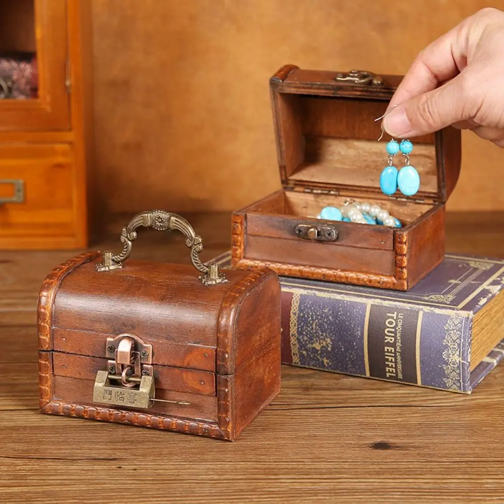 

Suitcase Wooden Antique Storage Box High-capacity Retro Vintage Jewelry Organizer Portable Multifunction Treasure Decorative Box
