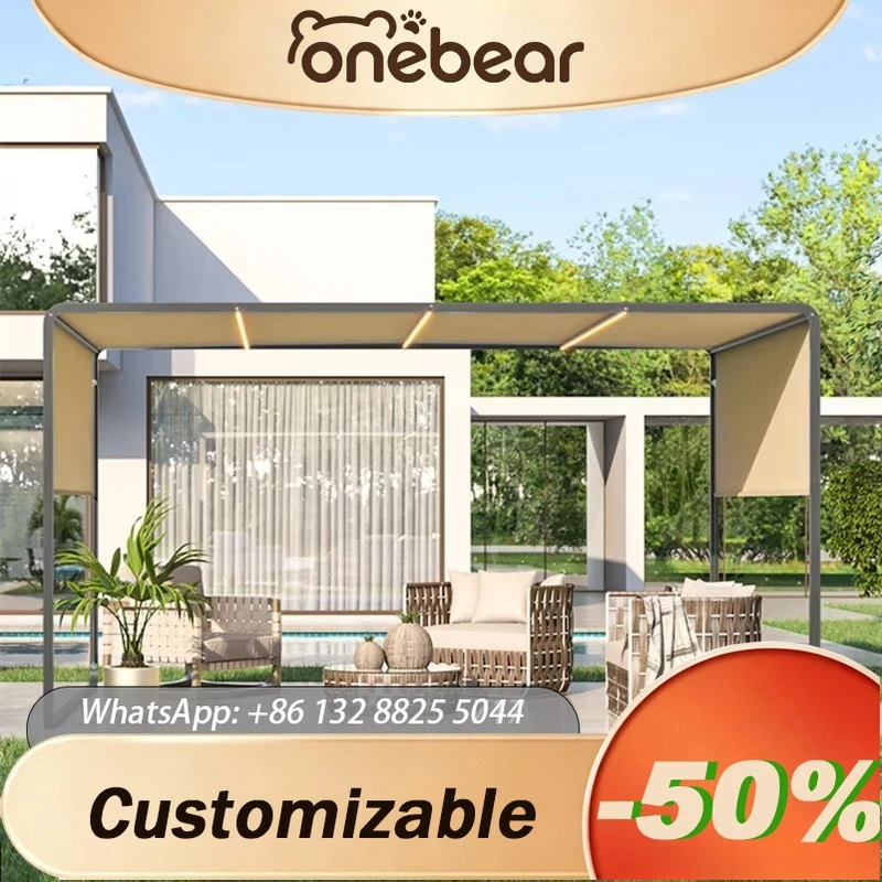 Any Size Custom Outdoor Aluminum Waterproof Fabric Manual Pergola Garden Yard Rooftop Patio Shade Rainproof Leisure