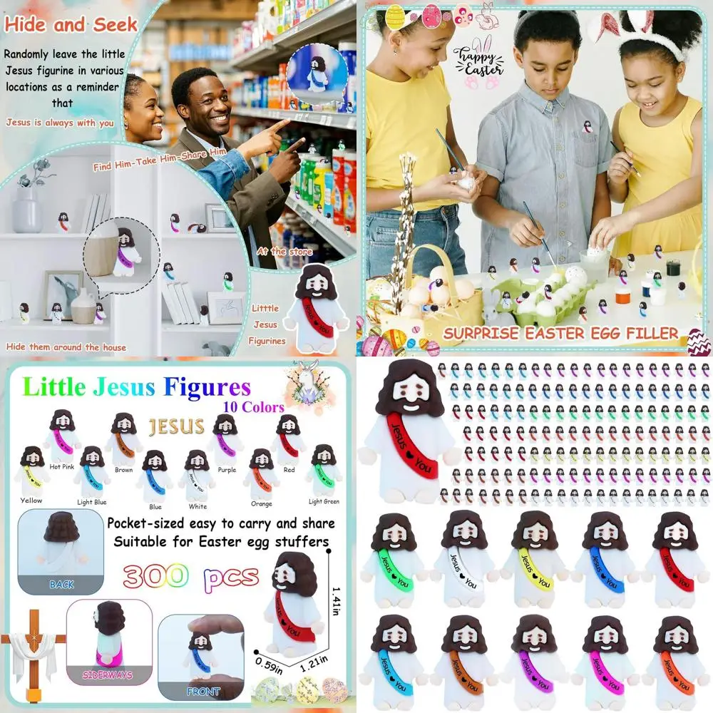 

300 шт. мини-фигурки Иисуса - начинки для пасхальных яиц, религиозные сувениры для вечеринок, подарки на крещение, идеально подходят для скрытия и печати, воскресной школе (