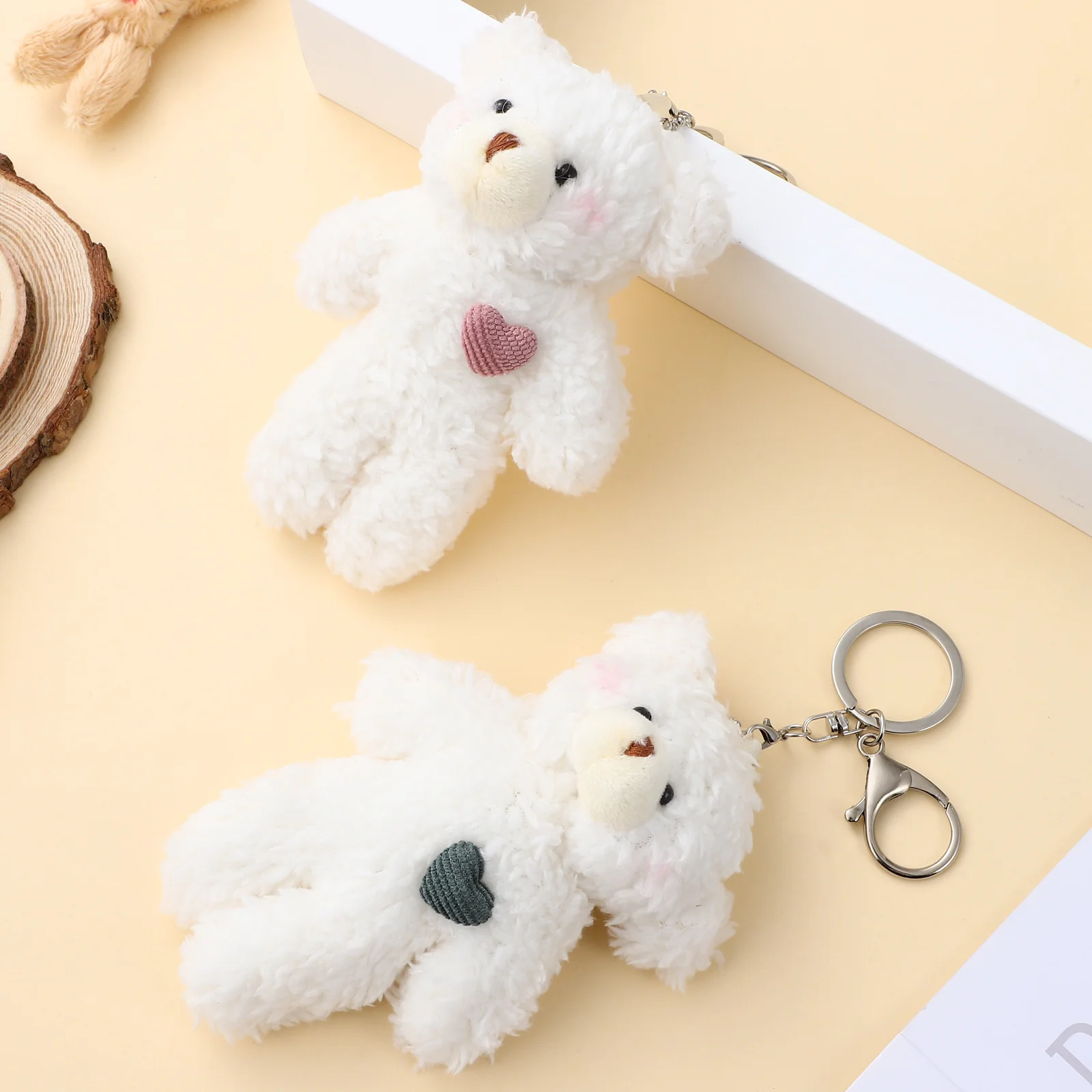 

2 Pcs Plush Bear Keychain Bracelet Pendant Keychains Animal Rings for Alloy Charm Creative Mother Aesthetic