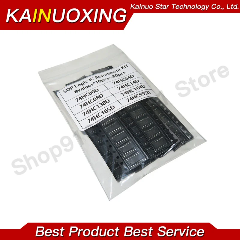 80PCS SMD 74HC00D 74HC04D 74HC08D 74HC14D 74HC138D 74HC164D 74HC165D 74HC595D SOP Logic IC Assortment Kit 8Values Diy Electronic