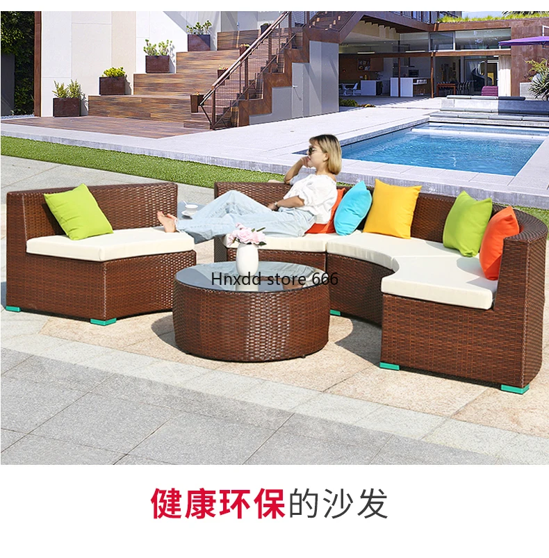 Rattan sofa outdoor waterproof sunscreen villa terrace rattan furniture