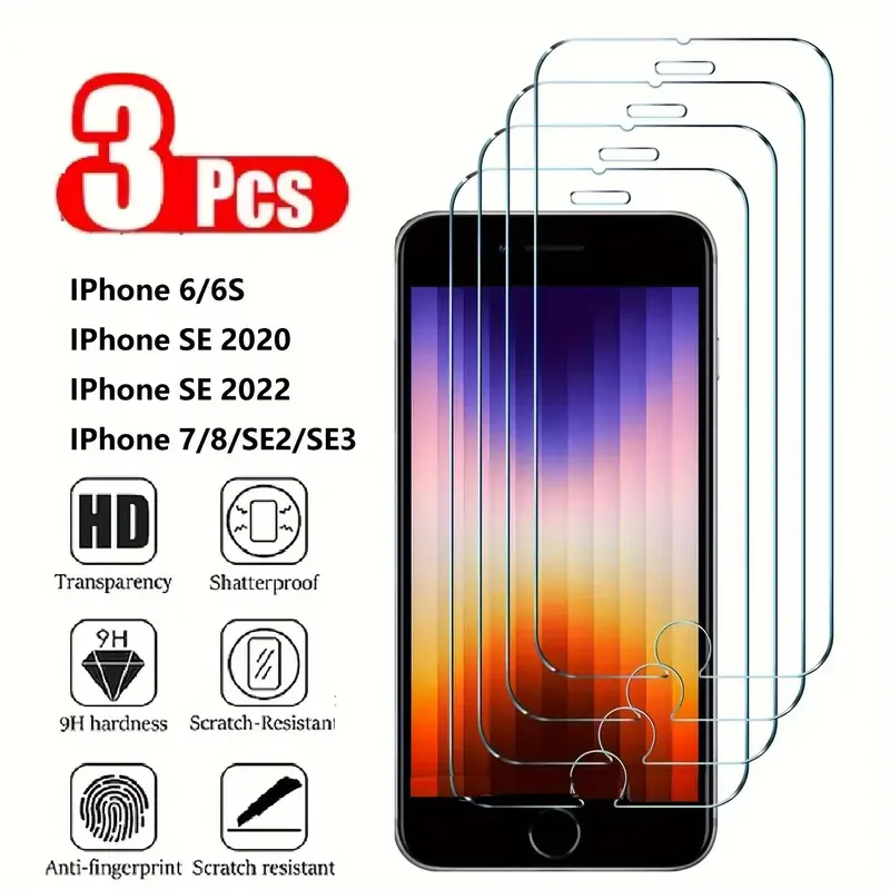 3Pcs Screen Protector For iPhone 7 8 6 6S Plus SE 2020 2022 Tempered Glass