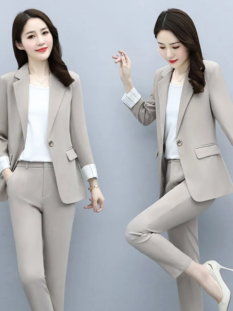 Two-Piece Set Fashionable Classic Long Sleeve Blazer With Pants Women Chic Simple Elegant Business Blazer Pant Office Suit