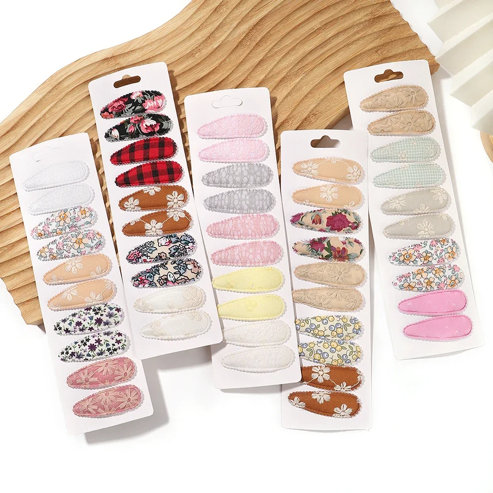 10Pcs/Lot Fresh Print Cotton Alloy Hair Clips for Kids Fabric Plaid BB Hairpins Girl Hairgripe Headwear Baby Hair Accessories