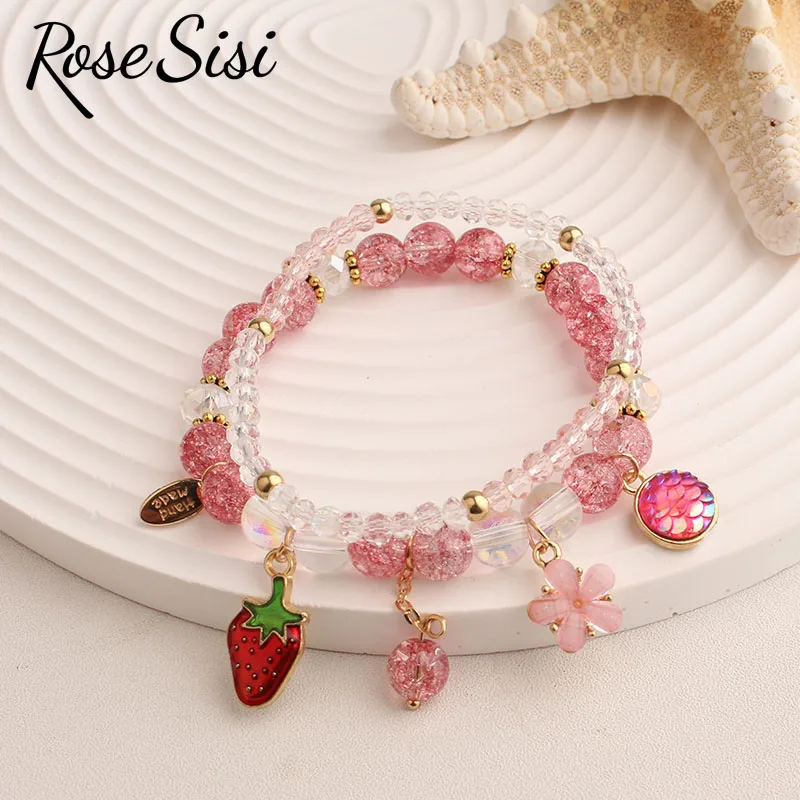 Rose sisi Korean Style summer fresh beach wind bracelet holiday beads bracelet for women elastic hand rope friendship jewelry