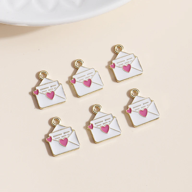 10pcs 11*15mm Enamel Love Letter Charms for Jewelry Making  Cute Girls Charms Pendants Necklaces Earrings Handmade Accessories