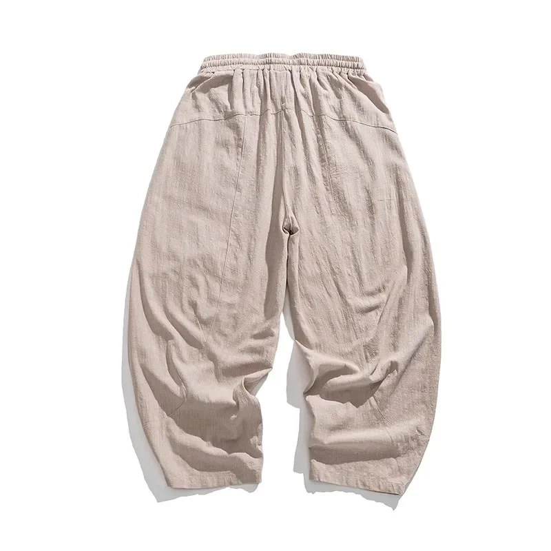 

Spring Summer Cotton Linen Casual Pants Men Solid Color Loose Straight Vintage Harem Pants Mens Breathable Sports Trousers