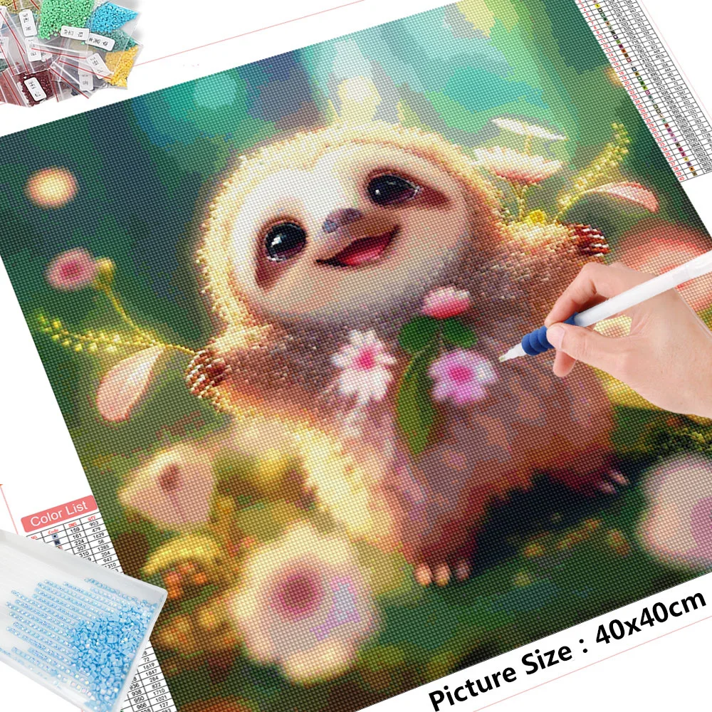 HUACAN 5D Diamond Painting Animal Flower Full Round DIY Drill Mosaic Cartoon Sloth Cat Home Decoration