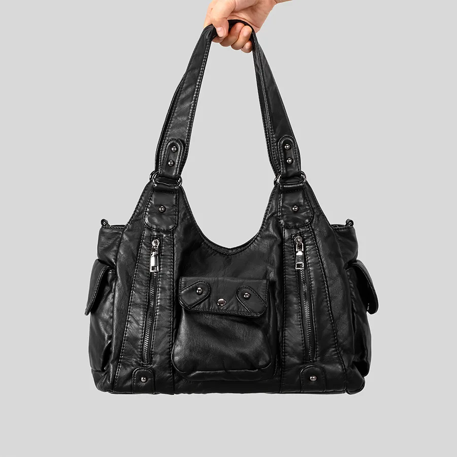 

Women Handbags Fashion Soft Shoulder Bag Large Black Tote Top-handle Shopping Pack Multiple Pockets Satchel Lady Purse