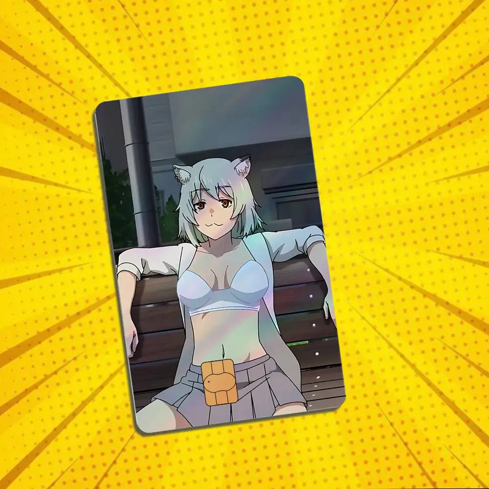 Cat eared girl Chainsmoker Cat Laser-like texture Card Stickers Credit Visa Debit Bank Charge Card Bus Metro Sticker Decal