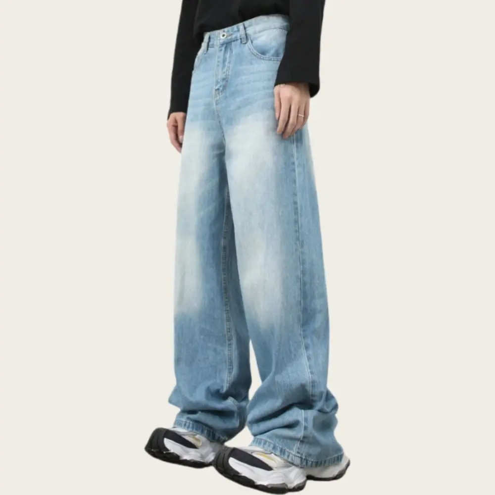 

Soft Casual Mens Straight Leg Jeans High Waist Distress Wide Leg Jeans Men Gradient Denim Trousers American Vintage Jeans Men