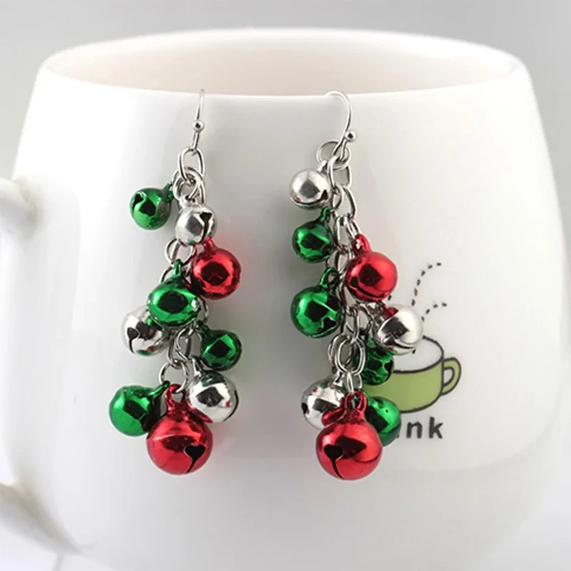 Christmas Gifts Mixed Color Jingle Bells Long Earrings For Women Girls Earring Ornaments New Year Gift