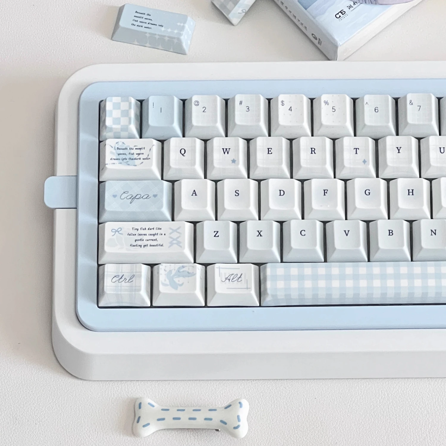 MAIMOOO Light Blue Fish Keycap Cherry Profile PBT Thermal Sublimation Custom Simple Gentle Keycaps for Mechanical Keyboard Gifts