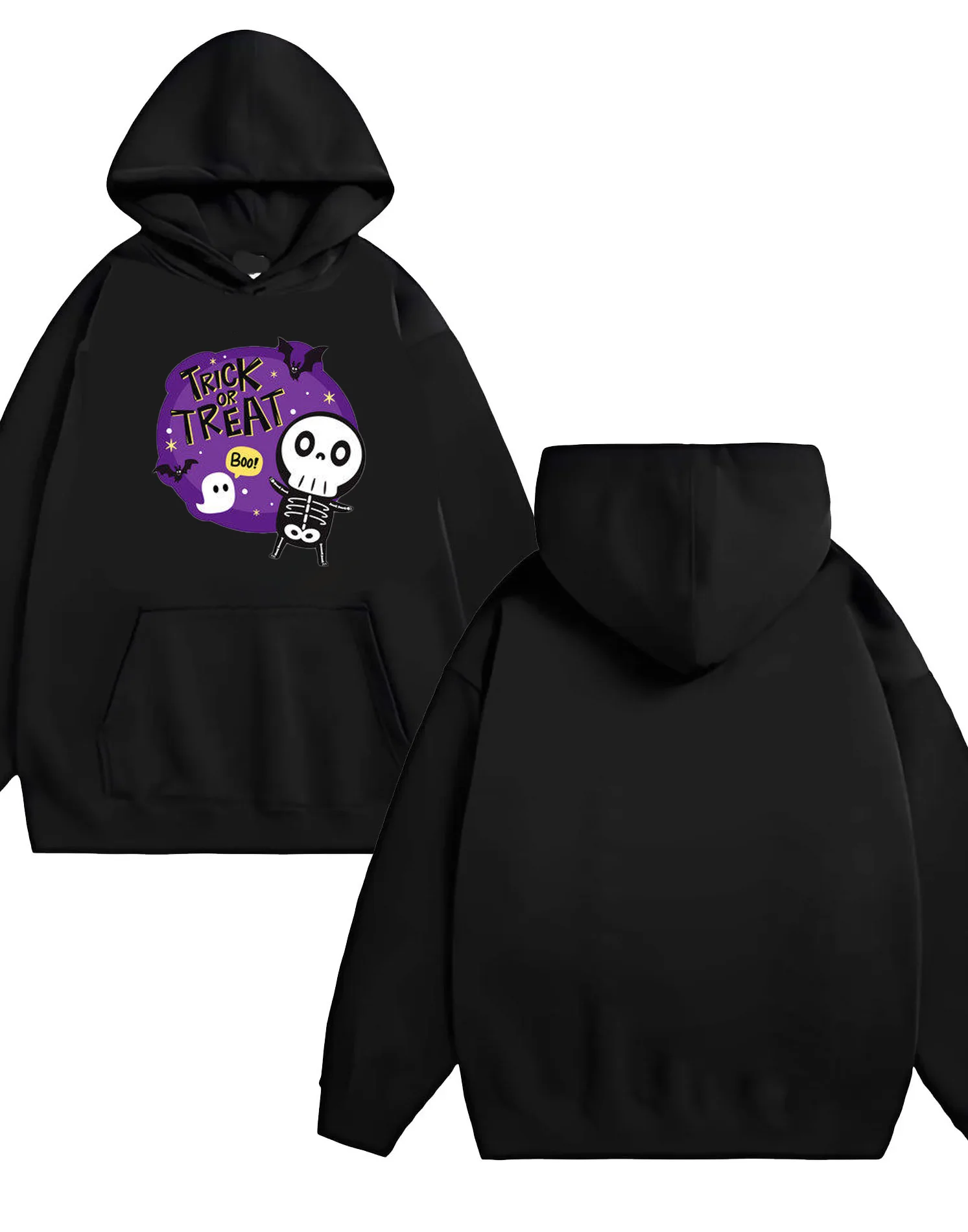 سويت شيرت بقلنسوة عالي التحمل 330G بتصميم بسيط على الموضة الجديدة لعام 2025 فضفاض ويتميز بطباعة جمجمة الهالوين اللطيفة