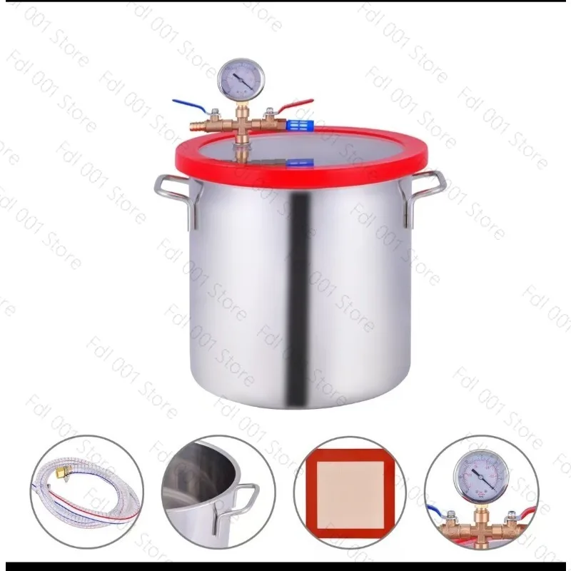 3 Gallon 12L Stainless Steel Vacuum Degassing Chamber Vacuum Defoaming Barrel For Silicone Resin AB Adhesive 25x25CM Acrylic Lid
