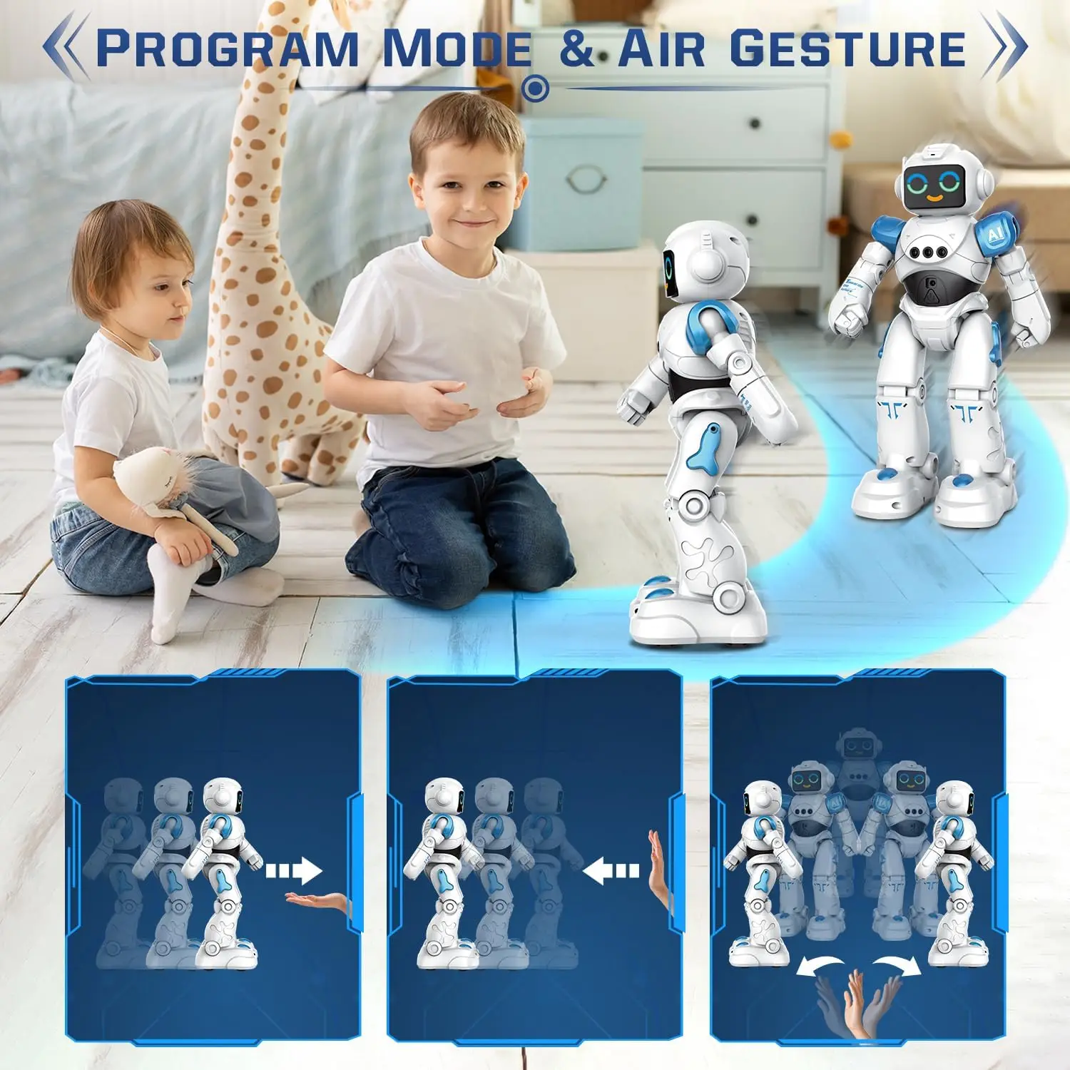 VATOS-Robot de juguete RC para niños, Robot inteligente con Control remoto por voz y detección de gestos, Robot Emo, juguete para niños y niñas, regalo de cumpleaños