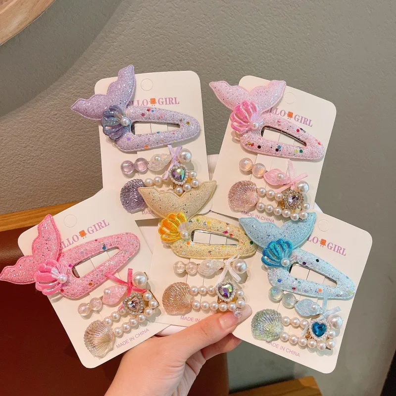 

15pcs Cute Cartoon Childrens Hairpin BB Clip Headgear Hairpin Fish Tail Bangs Clip Side Clips Mermaid Pearl Shell Headwear ZX07