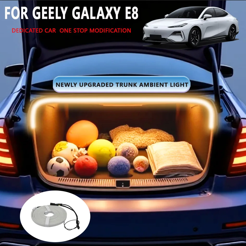 

Для GEELY GALAXY E8 задний багажник, светодиодные полосы, декоративная лампа для интерьера багажника, автоматический атмосферный светильник для багажа