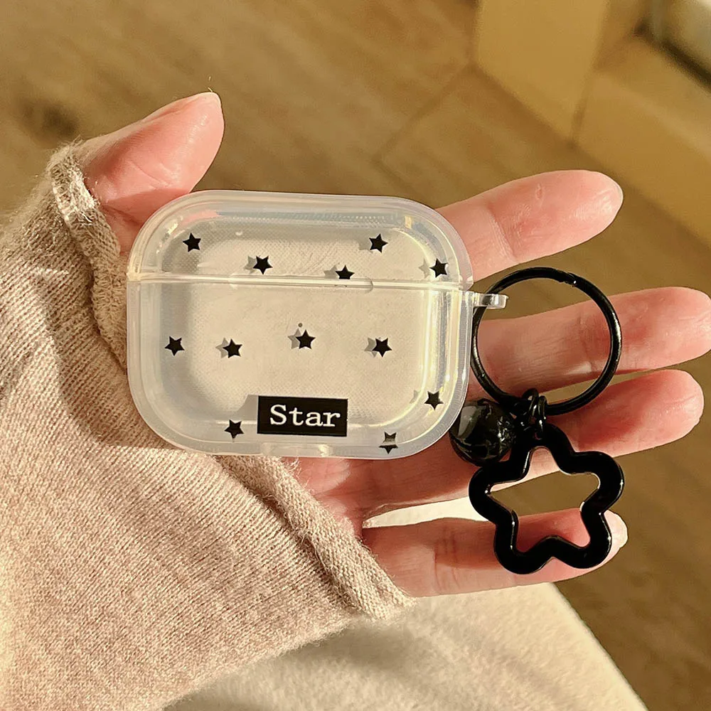 

Корейский чехол для AirPods 3 Pro 2, прозрачный чехол для наушников со звездами и цветами и брелоком для AirPod 1 2 Pro2, простой чехол из мягкого ТПУ