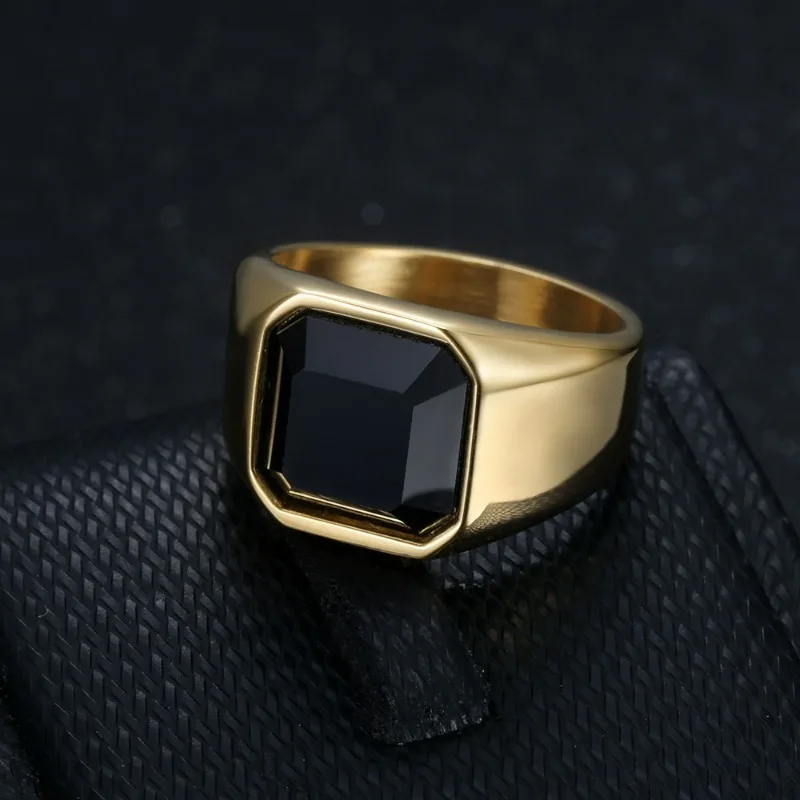 Somen Titanium Stainless Steel Black Square Zircon Rings For Men Fashion Wedding Engagement Band Ring Male Jewelry Party Gift