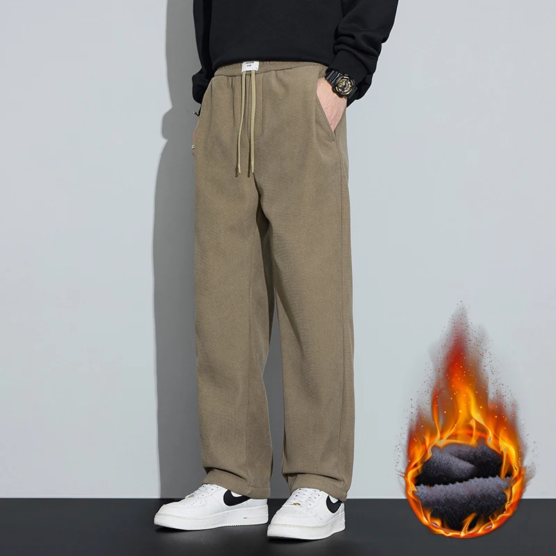 Męskie zimowe spodnie retro z aksamitu, elastyczny pas, ocieplane polarem, grube spodnie, modne, uniwersalne, wytrzymałe, wysokiej jakości.