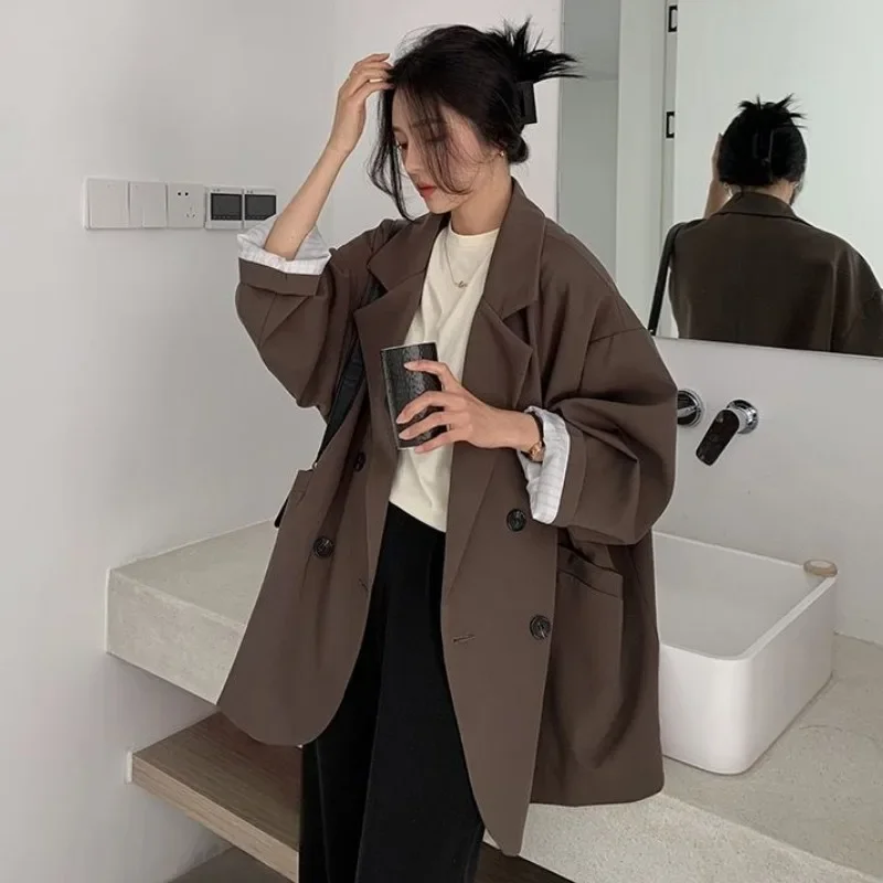 

Блейзеры женские свободные офисные женские модные шикарные корейские стильные деловые пальто с зубцами однотонная одежда с длинным рукавом весна осень элегантный